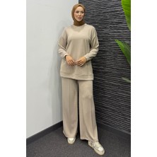 Tesettür Diyarı Modal Çimalı Uzun Alt Üst Tesettür Takım-Bej