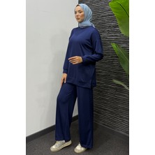 Tesettür Diyarı Modal Çimalı Uzun Alt Üst Tesettür Takım-Lacivert