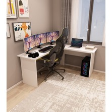 Morepp Kerva L Çalışma Masası, Oyuncu Masası, Ofis Masası Beyaz-Beyaz