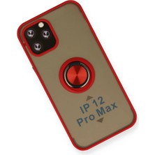 Platin Store Pilatin  iPhone 12 Pro Max Kılıf Montreal Yüzüklü Silikon Kapak - Kırmızı Zeyd