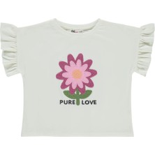 Civil Girls Çiçek Nakışlı 6-9 Yaş Tişört - Ekru 9-10 Yaş