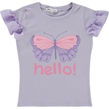 Civil Girls Hello Baskılı 2-5 Yaş Tişört - Lila 3-4 Yaş