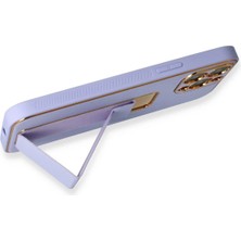 Platin Store Pilatin  iPhone 13 Pro Max Kılıf Coco Deri Standlı Kapak - Lila Zeyd