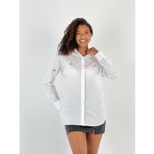 Miss Poem Kadın Inci Taş Detaylı Gizli Düğmeli Beyaz Gömlek