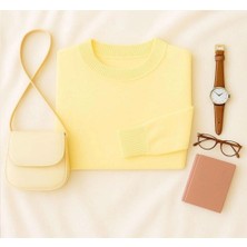 Yuga Knitting Oversize Kalıp Yumuşak Dokulu Bisiklet Yaka Basic Triko Kadın Kazak