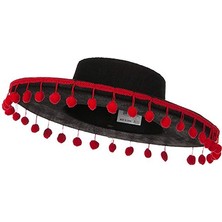 Platin Store Pilatin Kırmızı Ponponlu Siyah Renk Çocuk Ispanyol Şapkası Zeyd