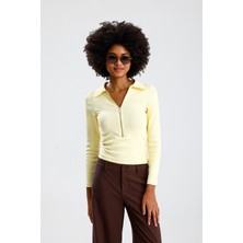 Rose Arya Sarı Polo Yaka Uzun Kollu Bluz