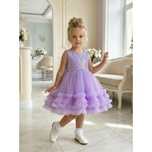 Butik Happy Kids Kız Çocuk Lila Payetli Volanlı Tüllü Prenses Abiye Elbise 1-6 Yaş