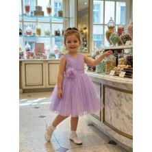 Butik Happy Kids Kız Çocuk Lila Volanlı Tüllü Çiçek Detaylı Abiye Elbise  1-5 Yaş