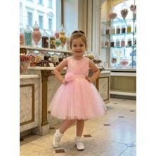 Butik Happy Kids Kız Çocuk Pembe Volanlı Tüllü Çiçek Detaylı Abiye Elbise  1-5 Yaş