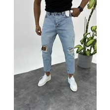 KağanKY Mavi Yırtık Detaylı Boyfriend Jean