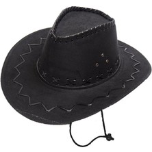 AlaNova Alano Bağcıklı Çocuk Boy Nubuk Süet Kovboy Şapkası Siyah Renk VA74