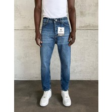 KağanKY Lacivert Taşlamalı Boyfriend Jean
