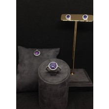 Lunel Silver Elmas Kesim Taşlı Gümüş Takı Seti - Kolye Ucu, Küpe ve Yüzük