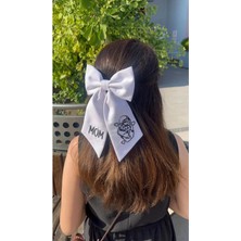 Asyakuş Anne Kız Silüetli ve Mom Nakışlı Fiyonk Otomatik Toka