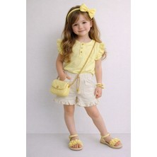Sarı Fırfırlı Tişört ve Şort Takım