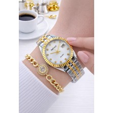 Ferrucci Çelik Kordon 2 Yıl Garantili 3 Atm Suya Dayanıklı Kadın Kol Saati+Bileklik F.EM03591.1