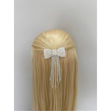 Asyakuş Silver Uzun Püsküllü Taşlı Şık Fiyonk Kadın Otomatik  Saç Toka