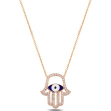 Çekirdek Jewelry 925 Ayar Gümüş Nazar Boncuklu Fatma Ana Eli Kolye | Zirkon Taşlı