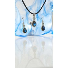 Lunel Silver El Işçiliği 925 Ayar Gümüş Labradorit Taşlı Kolye Ucu ve Küpe Seti