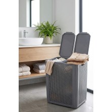 2 Gözlü Kapaklı Çamaşır Sepeti Kirli Sepeti