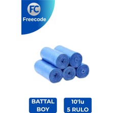 Freecode Standart Battal Boy Çöp Torbası - 10'lu 5 Rulo (75X90 Cm, 70 Litre, Mavi)