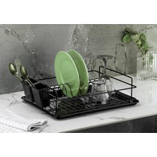 Hepta Collection Alper Banyo Ömür Boyu Paslanmaz Siyah Bulaşıklık Bulaşık Süzgeci Tek Katlı Tabaklık Termo Plastik Ka