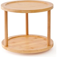 Hepta Collection Mutfak Bambu 2 Katlı Servis Sunum Saklama Rafı Döneri Baharatlık ve Organizer Şık 360 Derece Döner T