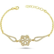 Bulvardi 925 Ayar Gümüş Kar Tanesi Taşlı Bileklik - Altın - Standart