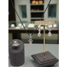 Lunel Silver Pembe Kuvars ve Ametist Taşlı 925 Ayar Gümüş Takı Seti