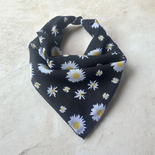 ALS Tasarım Dünyası Siyah Renk %100 Koton Içi Papatyadesenli Bandana