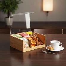 Hepta Collection Akrilik Şeffaf Kapaklı Bambu 6 Bölmeli Çay -%100 Orjinal Bambu Şeffaf Kapak (22CM*22CM*10CM)