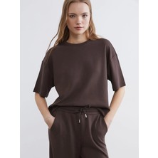 LC Waikiki Siyah Bisiklet Yaka Soft Touch Oversize Kadın Tişört  (S6)
