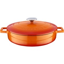 Hepta Collection Metal Döküm Çok Amaçlı Yayvan Tencere, Trendy, 28 Cm, 3.51 L Hacim, Turuncu