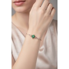 Çekirdek Jewelry 925 Ayar Gümüş Zümrüt Taşlı Lotus Bileklik