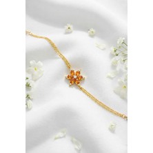 Çekirdek Jewelry 925 Ayar Gümüş Turuncu Taşlı Lotus Bileklik