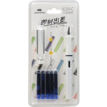 Jinhao Jınhao Mavi Mürekkep Kartuşlu Dolma Kalem + 5 Adet Yedek Kartuş (Beyaz) )