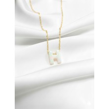 Çekirdek Jewelry 925 Ayar Gümüş Zincirli Beyaz Opal Taş Harf Kolyeler