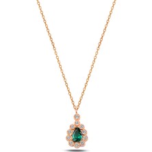 Çekirdek Jewelry 925 Ayar Gümüş Zümrüt Taşlı Damla Kolye