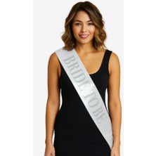 Line Beyaz Saten Üzerine Kalın Gümüş Yazılı Bride To Be Kuşağı Güvenli