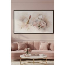 Safir Design Lüks Pembe ve Gold Parfüm ve Şakayık Modern Siyah Ahşap Çerçeveli Tablo