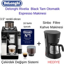 Delonghi Rivelia Black Tam Otomatik Espresso Makinesi + Sinbo Filtre Kahve Makinesi Hediye