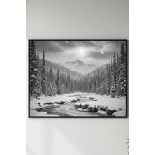Safir Design Lüks Siyah ve Beyaz Kış Manzarası Duvar Sanatı | Modern Çerçeveli Tablo