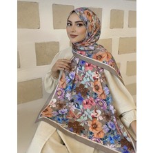 Moodşal Vizon Zeminli Çok Renkli Çiçek Desenli Şal