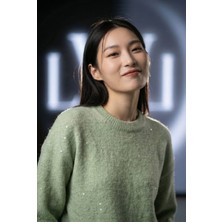 Lwl Kadın Mint Bisiklet Yaka Yumuşak Dokulu Işıltılı Triko Kazak