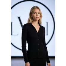 Lwl Kadın Bisiklet Yaka Gold Düğme Detaylı Fitilli Triko Hırka Bluz