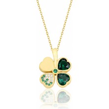 Çekirdek Jewelry 925 Ayar Gümüş Altın Kaplama Ters Yonca Kolye