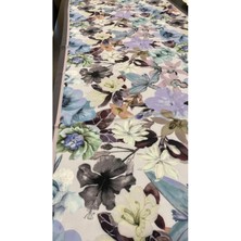 Moodşal Mavi ve Lila Tonlu Çok Çiçekli Gri Şal (Çelik Kolye Hediye)