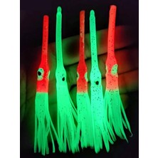 Özbience Yeşil Fosforlu Silikon Kalamar Yapay Yem Seti, 9 Cm, 5 Adet