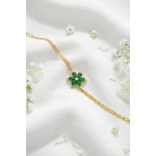 Çekirdek Jewelry 925 Ayar Gümüş Yeşil Taşlı Lotus Bileklik
